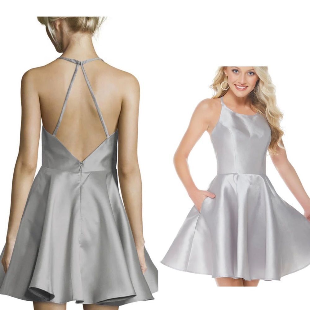 NEW Alyce Paris silver 3703 A line satin mini cocktail prom homecoming dress 4